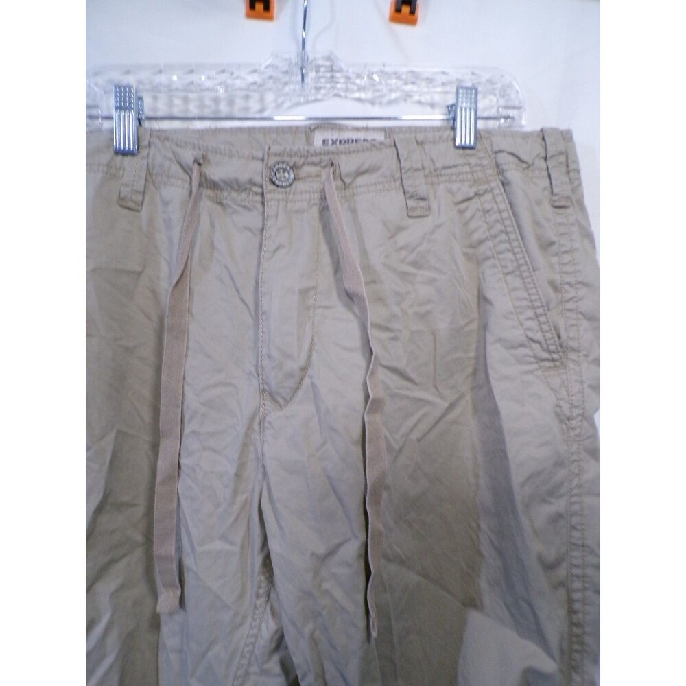 Express Men's Khaki Chino Pants 34x34 100% Cotton Beige Flat Front - Picture 2 of 4